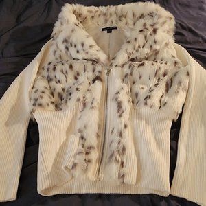 Animal Faux Fur Zip Up Cardigan XL